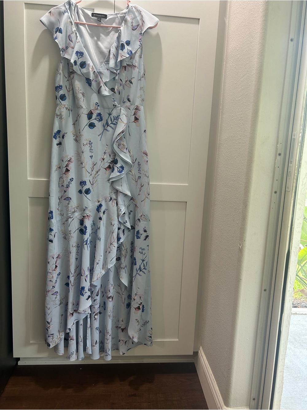 Banana Republic Light Blue Floral Ruffle Wrap Maxi Dress